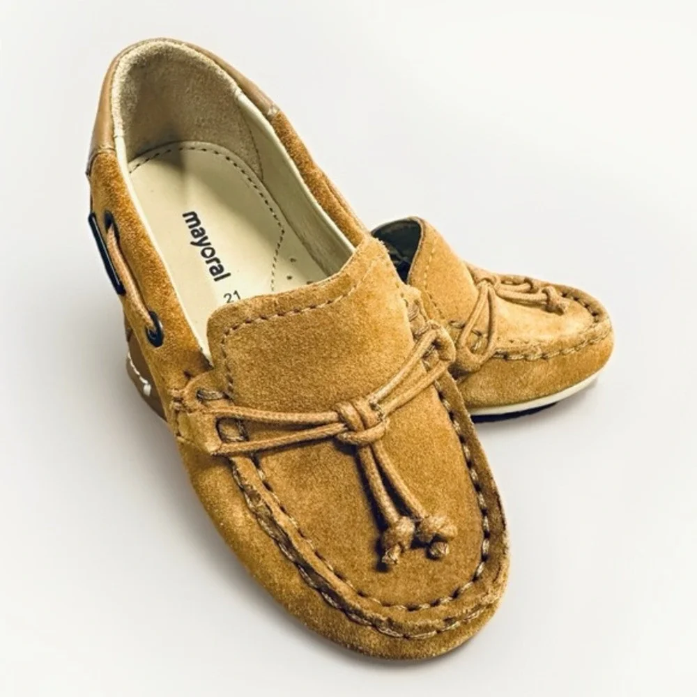 Mayoral Loafers Boys Size 21 Tan Suede Leather Moccasin Slip On Dress Shoes‎